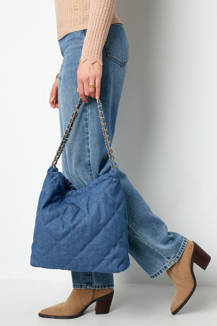 Denim bag with stitched motif and chain - medium dark blue Picture6